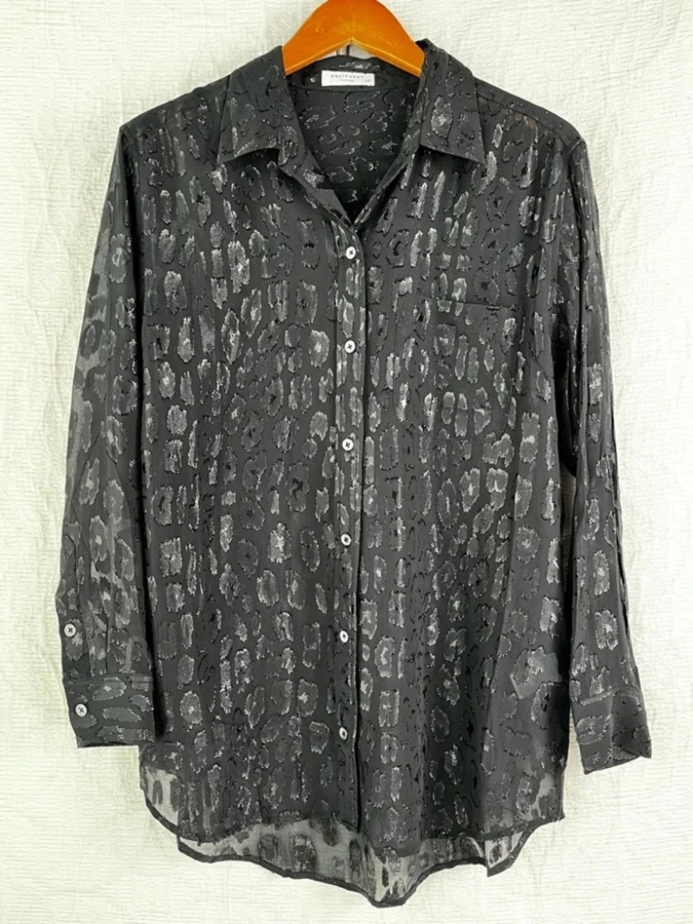 Equipment Daddy Metallic Leopard Print Shirt Womens S Silk Blend Sheer Blouse